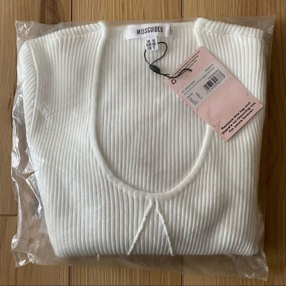 NWT Missguided Recycled Cupped Scoop Front Bodysuit in White Size 6 - Picture 5 of 7